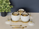 TREND HOME Lot de 3 Bocaux à conservation en porcelaine blanc / doré avec support
