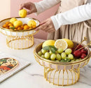 TREND HOME BOWL Servierteller aus Porzellan mit goldener Metallhalterung 26 cm