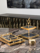 ZEYVE Lot de 2 plateaux motif marbré noir doré