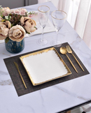 TREND HOME Quadratischer Servierteller aus weißem/goldenem Porzellan 25x25 cm
