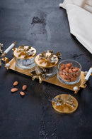 ACAR ELYSIA GOLD Plateau apéritif avec 3 bols en verre et couvercle